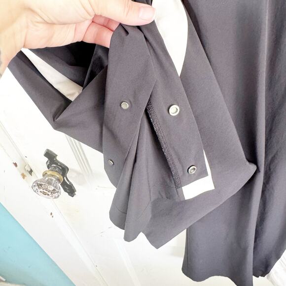 Athleta Luxe Gramercy Track Trouser Black Snap Button Legs White Stripe Size 8 - Picture 6 of 13